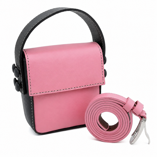 کیف چرم گاوی دست دوز اصل همراه کمربند PINK