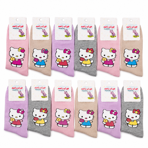 جوراب HELLO KITTY ساق بلند مدل راشد جین4 عددی
