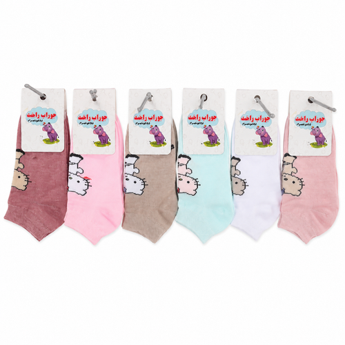 جوراب ساق کوتاه بچگانه راشد طرح hello kittyجین 6عددی