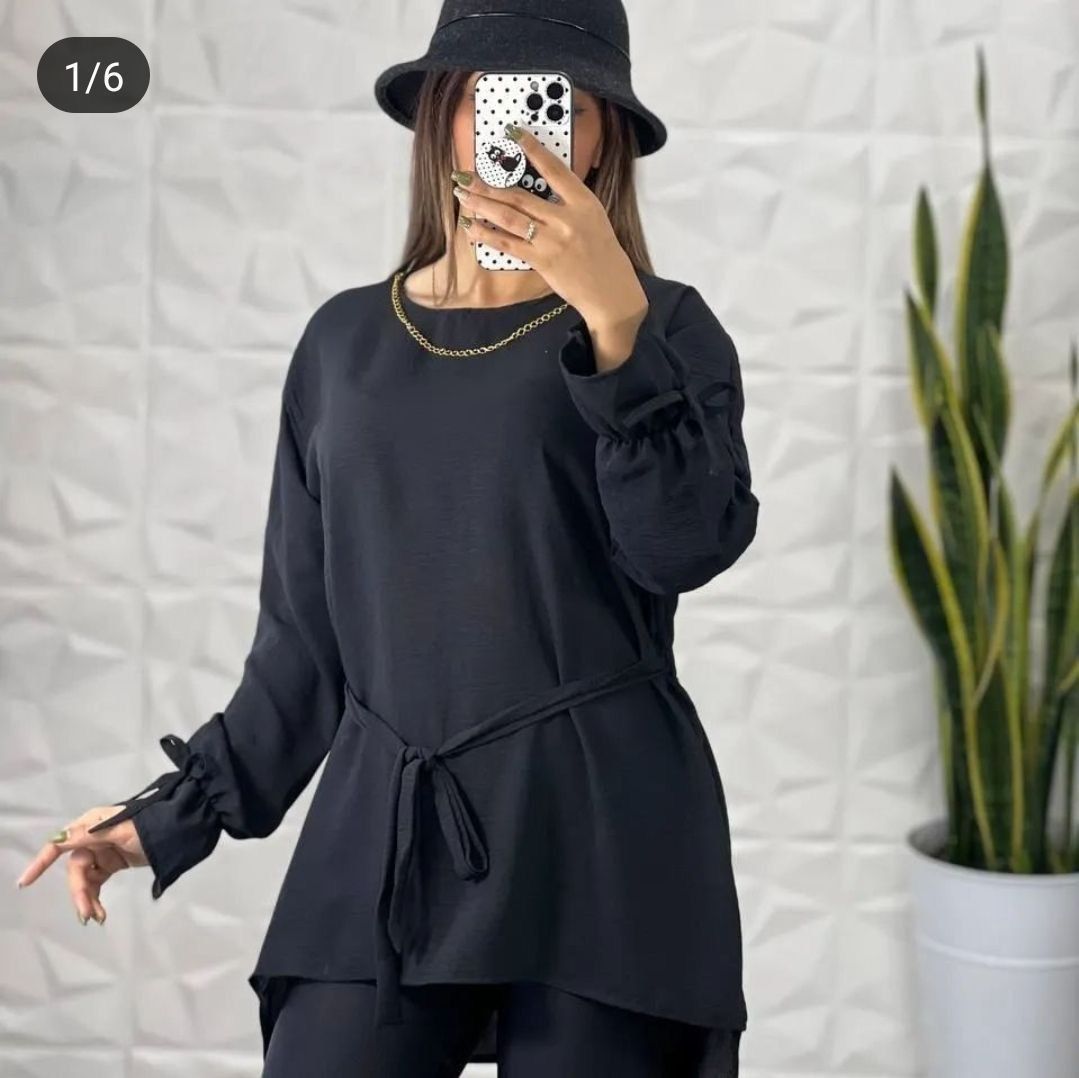 شومیز یقه زنجیری آستین بندی مشکی🖤