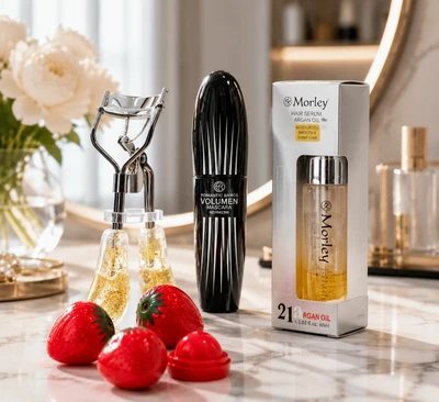 پک آرایشی 4 تیکه شامل ریمل گاش بیوتی+ژل ابرو ریملی مورلی+1 عدد بالم لب توت فرنگی+فر مژه اکلیلی