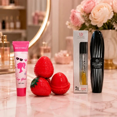 پک آرایشی 4 تیکه شامل ریمل گاش بیوتی+ ژل ابرو مورلی+1 عددبالم لب+لیپ گلاس باربی