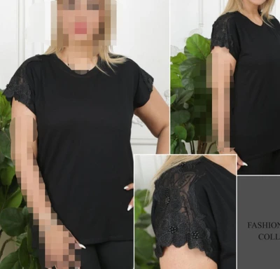 تیشرت سرشانه گیپور و مروارید پانچ شده جنس ویسکوز درجه 1